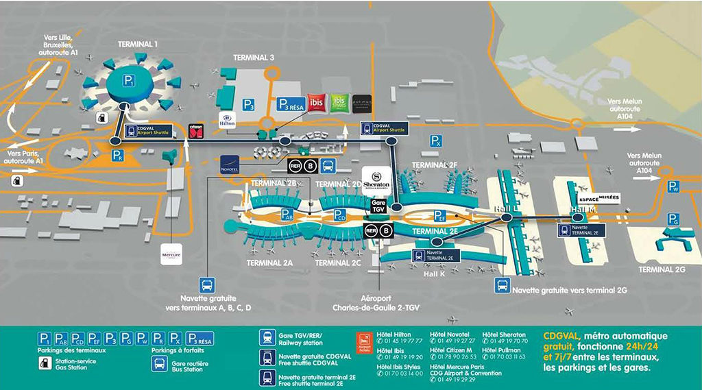 Общая схема аэропорта Шарль-де-Голль (нажмите для увеличения)